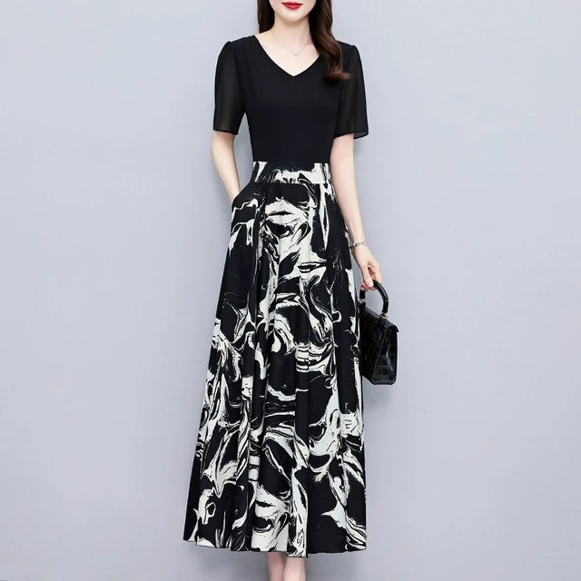 假两件连衣裙女士2025新款中年漂亮妈妈夏装端庄优雅气质雪纺裙子