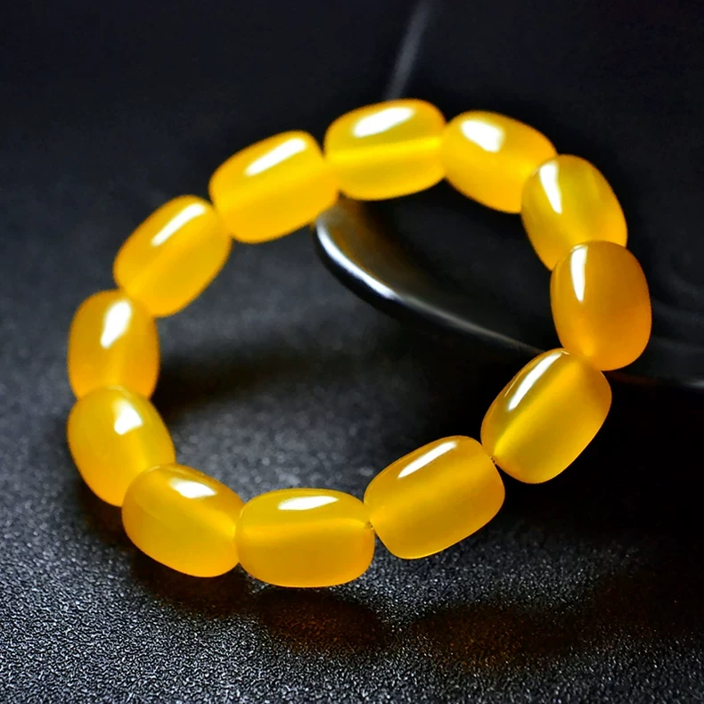 黄色天然玛瑙桶珠个性手链女情侣佛珠串男水晶时尚潮流个性首饰品