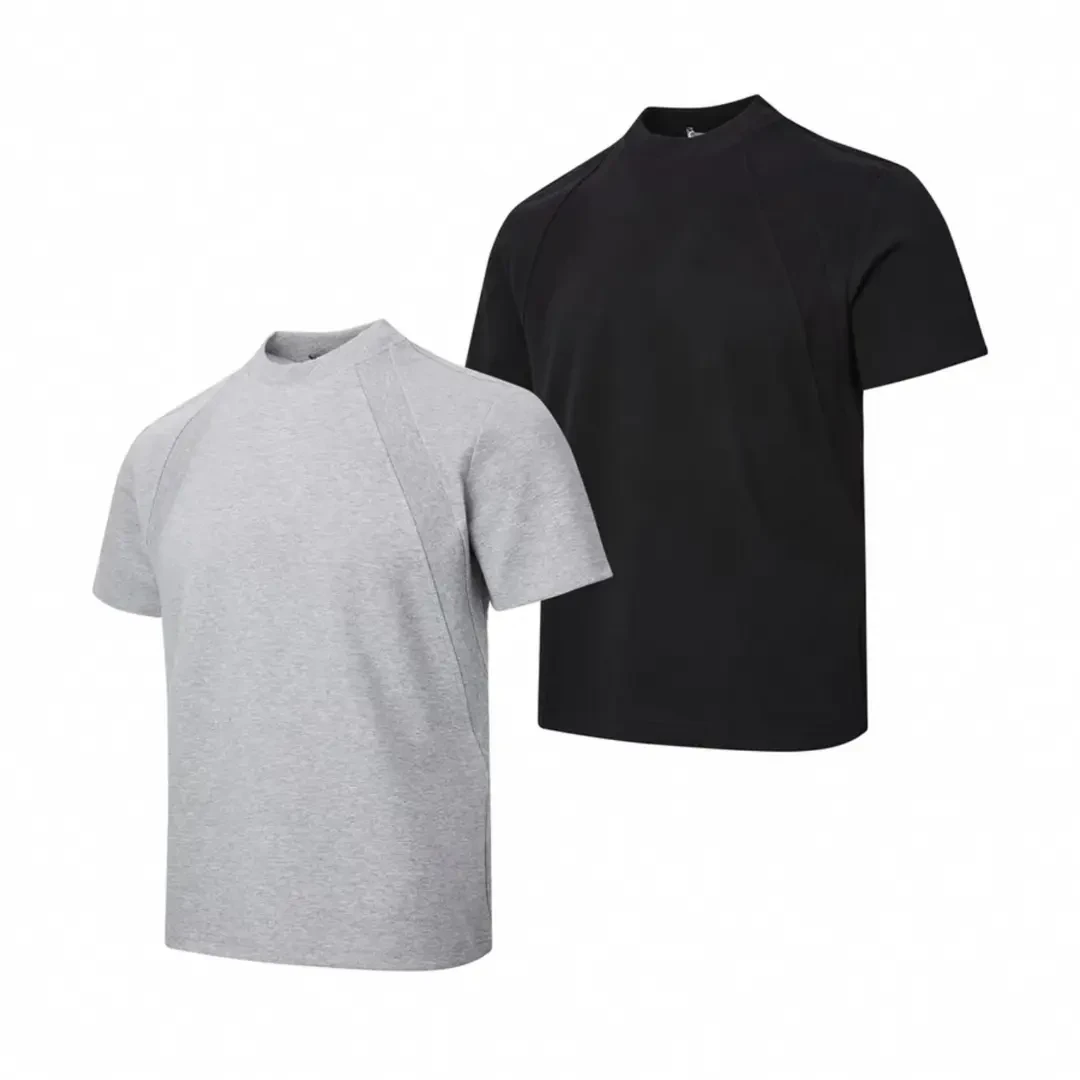 【320g】澳产氨纶太空棉空气层拼接短袖T恤抗皱硬挺短款boxy版型-