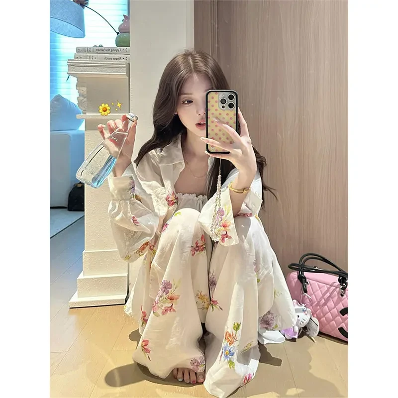 睡衣女款爆款2025新款甜美复古印花长袖舒适可外穿居家服