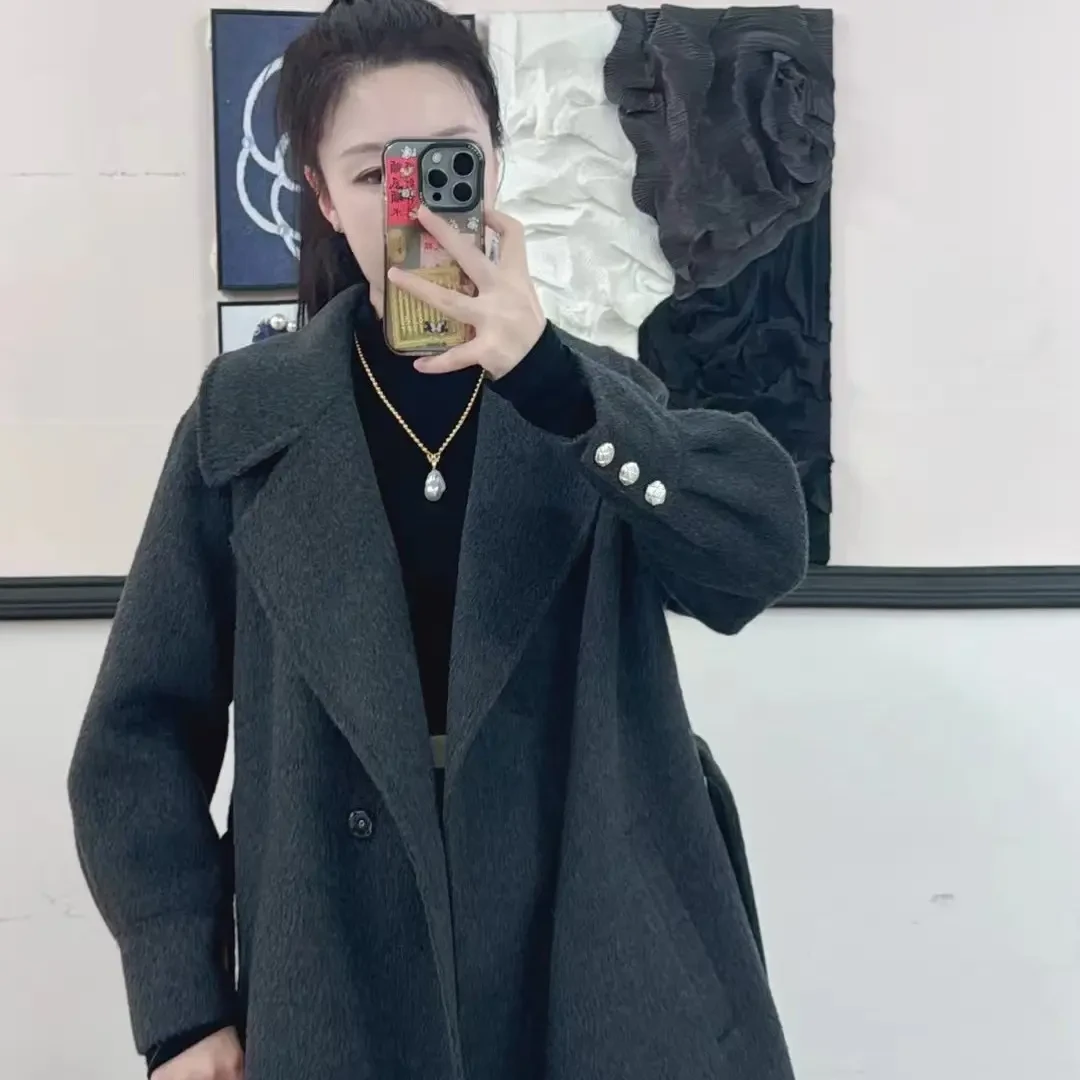 女士中长款双面绒加厚毛呢气质显瘦秋冬大衣