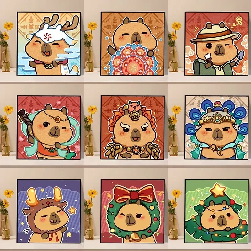 (卡皮巴拉合集）diy数字油画高品质手工涂色解压送礼丙烯装饰画、