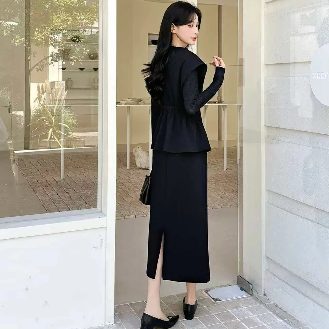 衣凡3635慵懒风秋季女马甲打底半身裙套装
