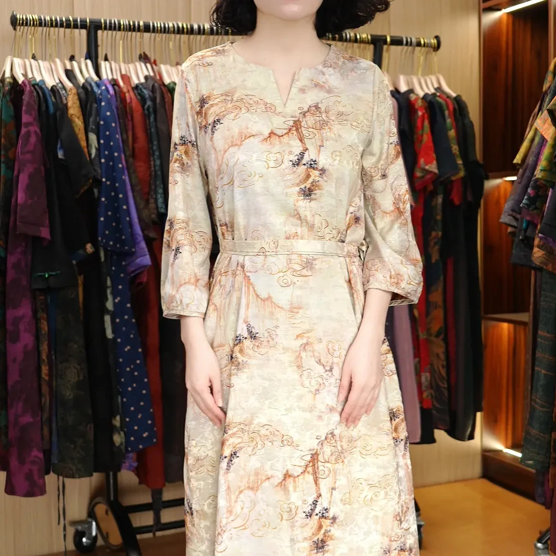 5020秋季国风气质时尚显瘦遮肉减龄中长款连衣裙