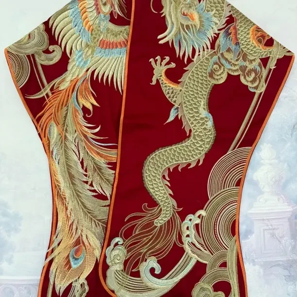 龙凤刺绣婚庆套件高档床旗大红色被套结婚喜庆床上用品中式绣花款