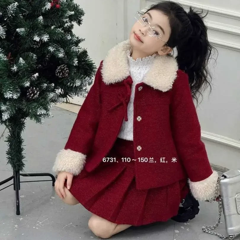 女童冬季新款加绒小香风套装，舒适时尚洋气