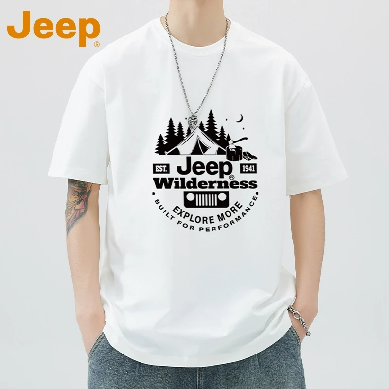 JEEP吉普重磅纯棉短袖男t恤男款2025新款夏季百搭T恤高级感男装