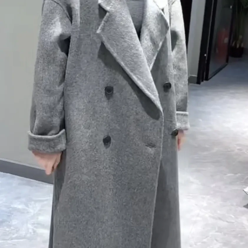 中长款女士秋冬韩系宽松高级感棉羊毛大衣