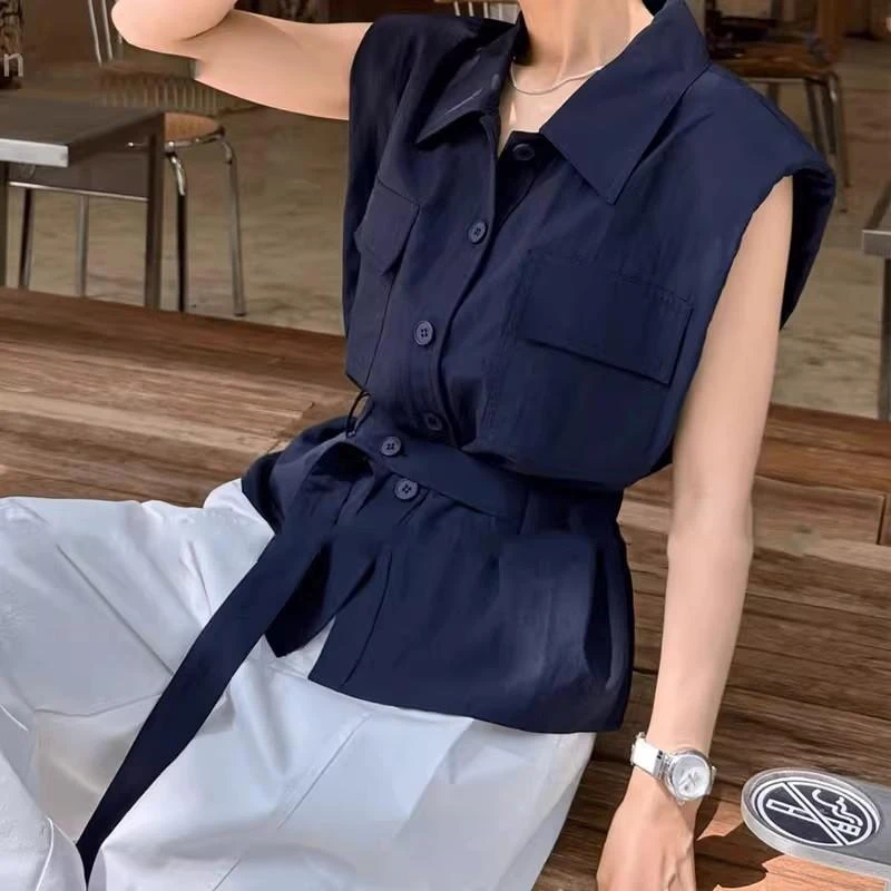 【现货+运费补贴】无袖衬衫女装夏季新款感独特漂亮修身显瘦套装