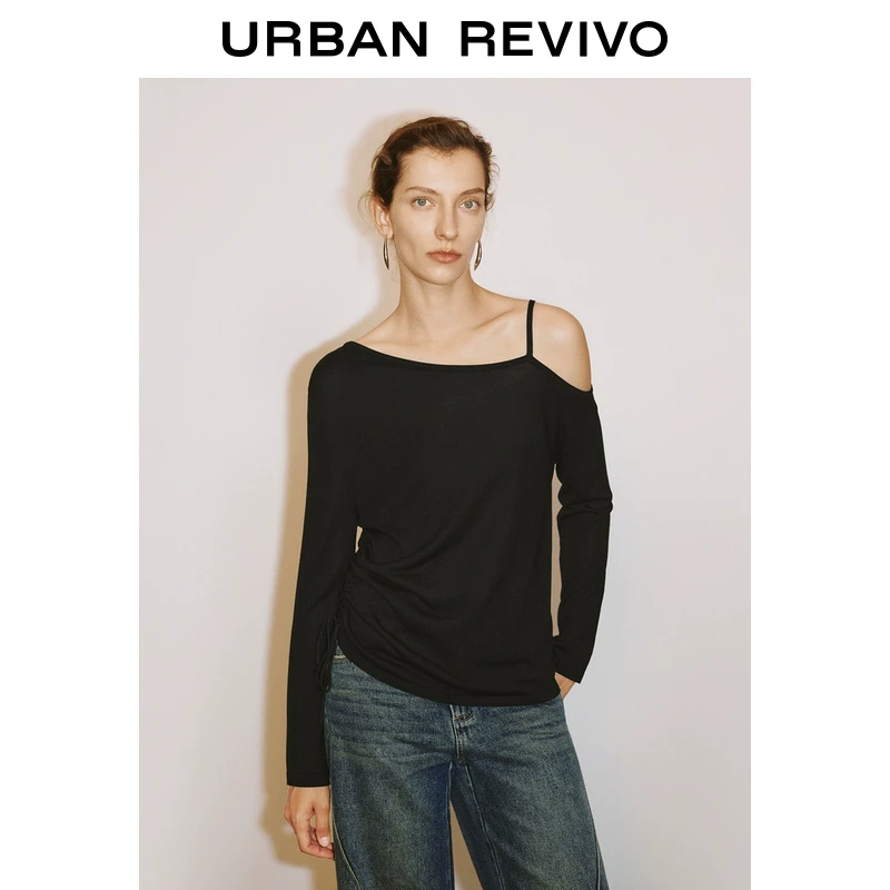 UR2025秋季新款女装时髦设计感斜肩领褶皱针织衫UWM950020