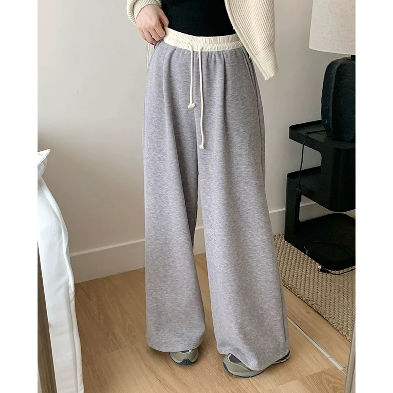 意法美式黑色运动裤秋冬新高腰宽松加绒休闲直筒阔腿裤N3555