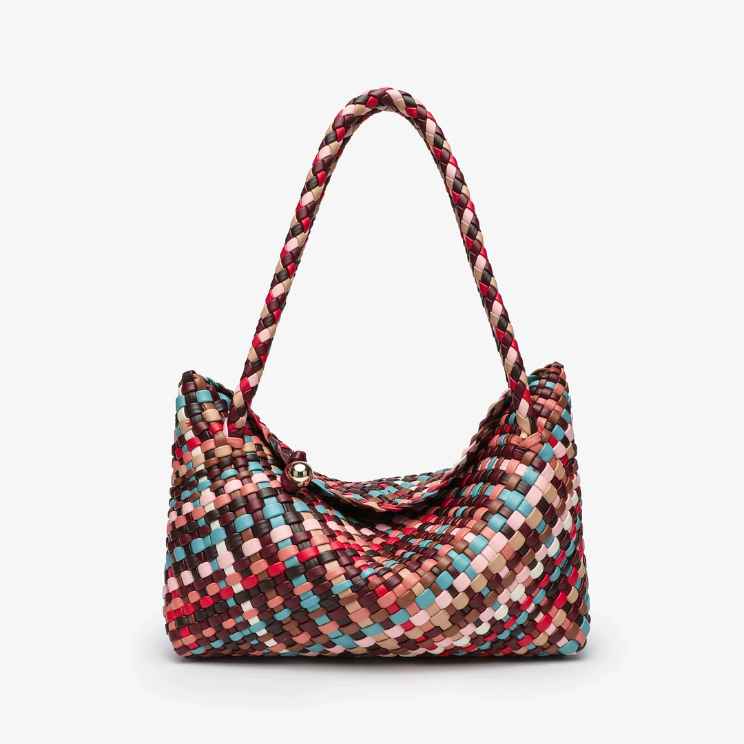 COVERAL KLORS轻奢彩条纹手工编织托特包大容量时尚单肩手提包