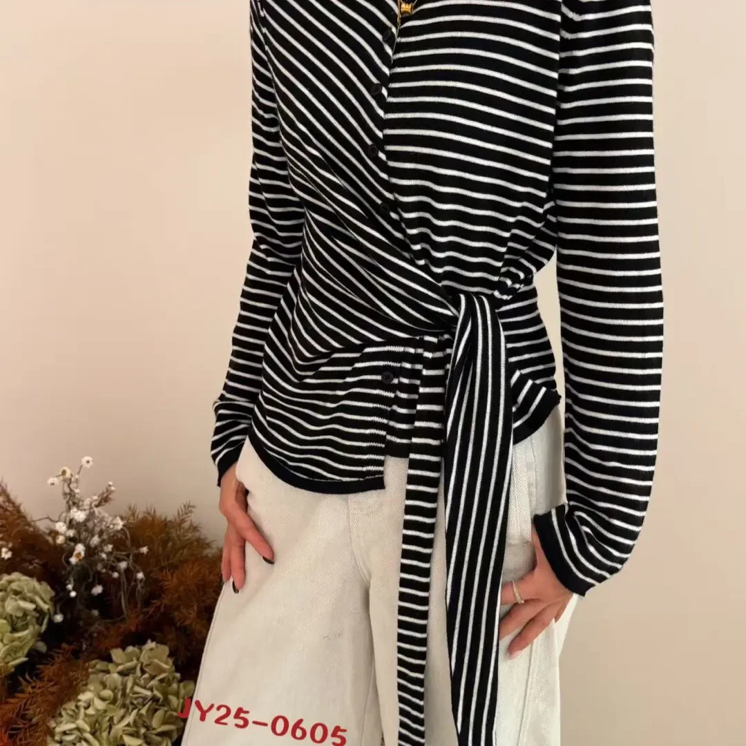 0605意凡针织条纹套头款圆领薄款毛针织衫时尚针织衫百搭外搭