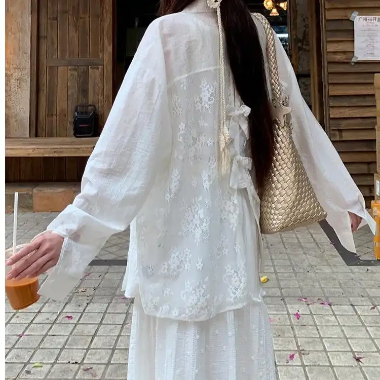 白色衬衫女2025新款外套法式上衣气质防晒衫蕾丝长袖温柔风衬衣