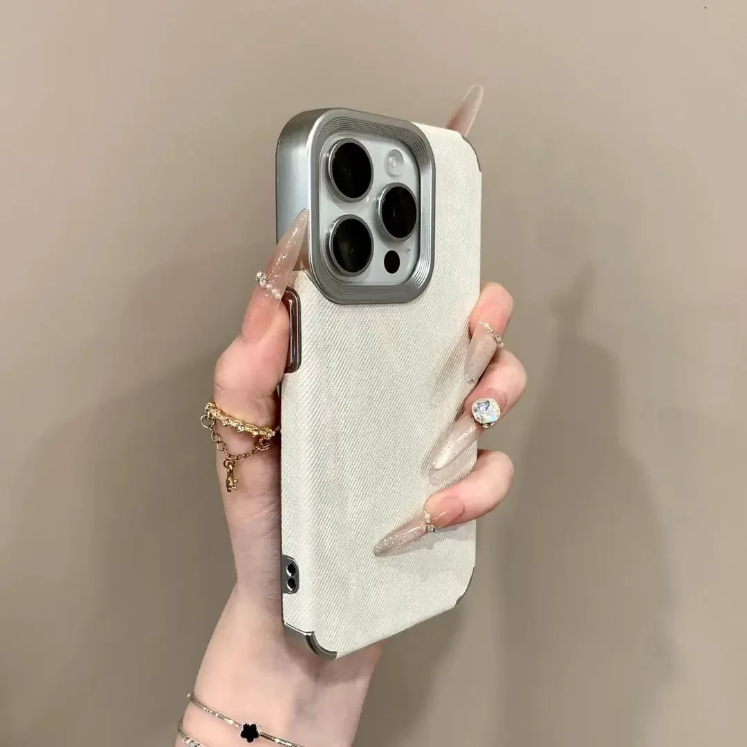 复古电镀牛仔布适用苹果16promax手机壳15全包14小众13个性女款12