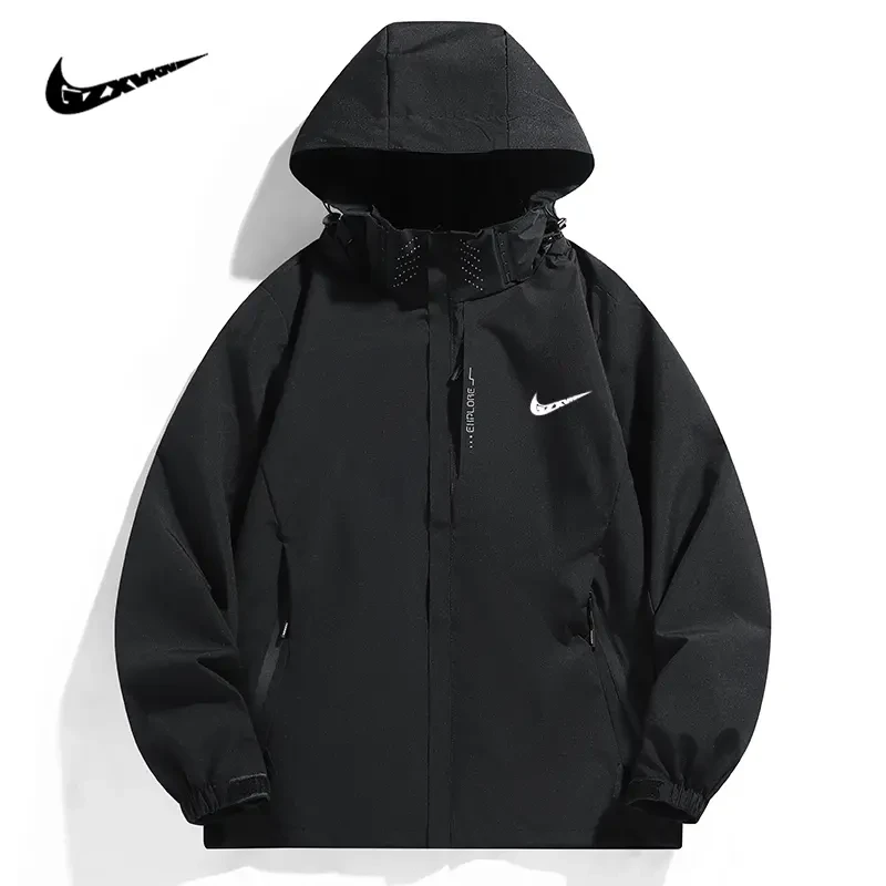 NK精选户外防水山系风壳亲肤夹克百搭宽松连帽可拆卸防风冲锋衣