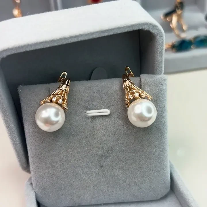 铜合金仿珍珠耳饰 日韩原创设计银色民族风金色耳环百搭镶嵌经典