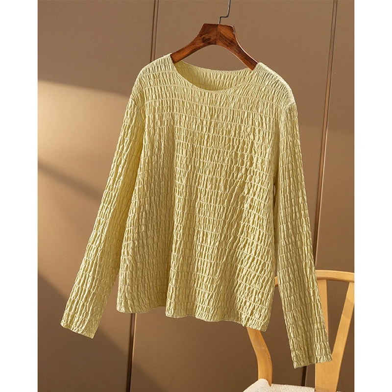 春天家 很仙很美 法G设计师色桑蚕丝泡泡绉圆领衬衫T恤女05A7