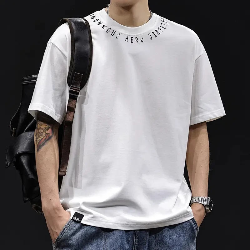 Cebrodz凉感印花白色短袖t恤男宽松百搭夏新款高端体恤男士纯棉