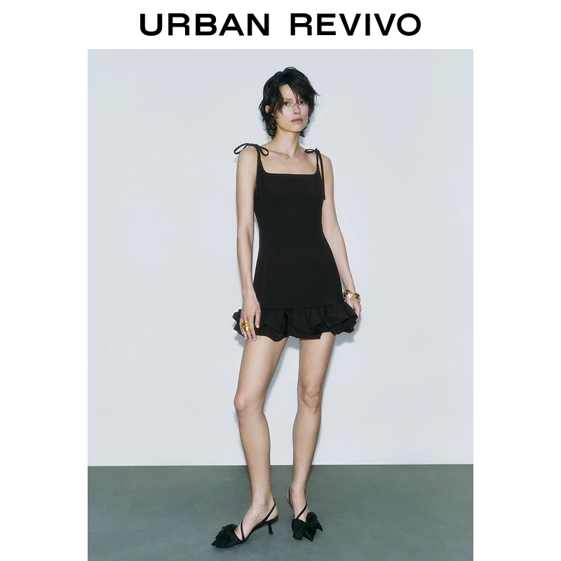 UR2025夏季新款女装法式蓬蓬超短款系带连衣裙UWG750119