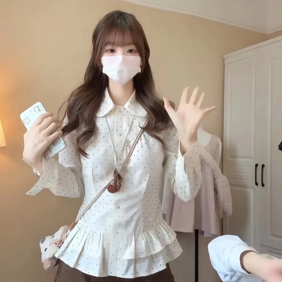 新款百搭波点衬衫➕西装弯道阔腿裤