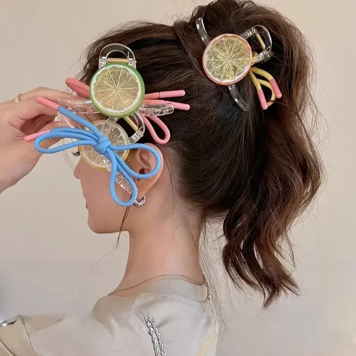 柠檬心情~清新发夹女后脑勺可爱蝴蝶结抓夹2025新款鲨鱼夹高级感