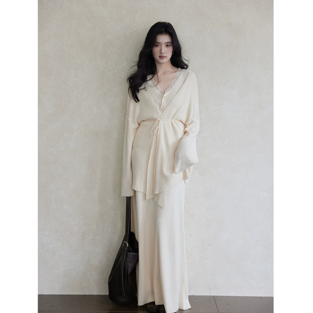 贰羊设计【钧玉】慵懒风软糯假两件羊毛针织衫+高腰半身长裙套装