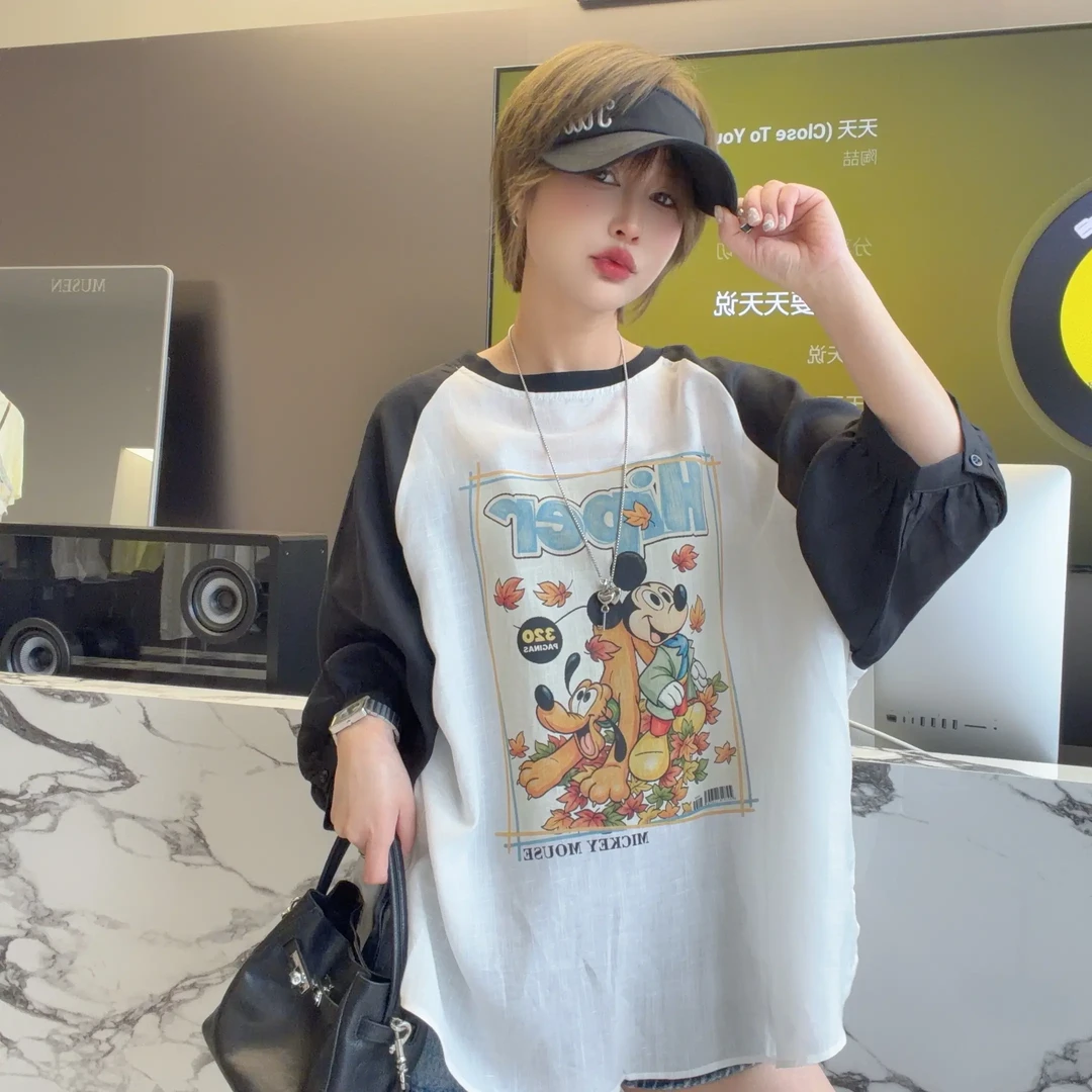 BLYG中袖米奇印花宽松T恤女百搭防晒7688