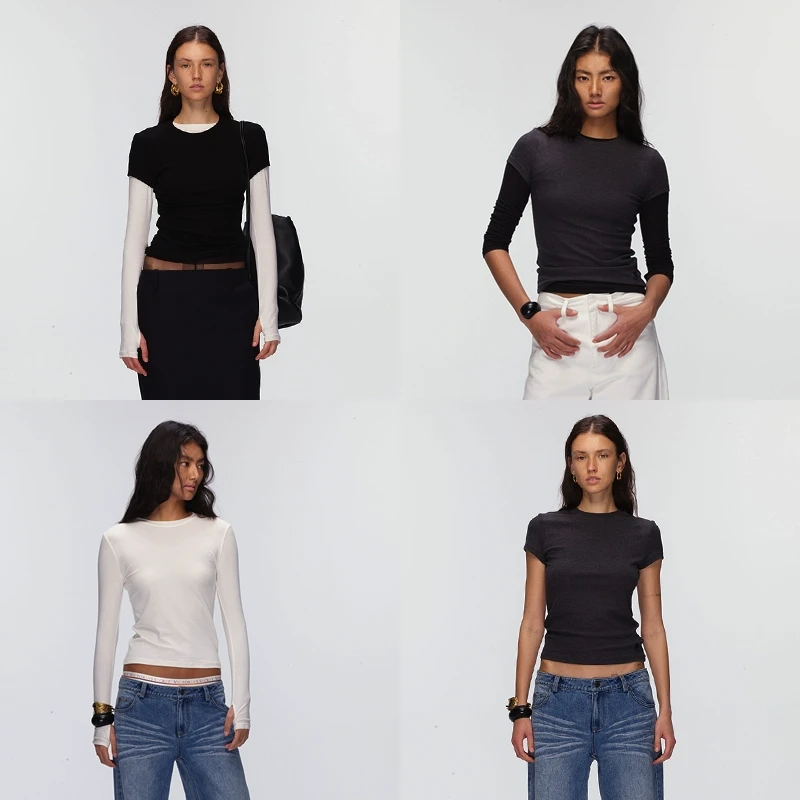 ECHOADE叠穿神器小圆领设计正肩版型修饰身形B备基础长袖/短袖T恤