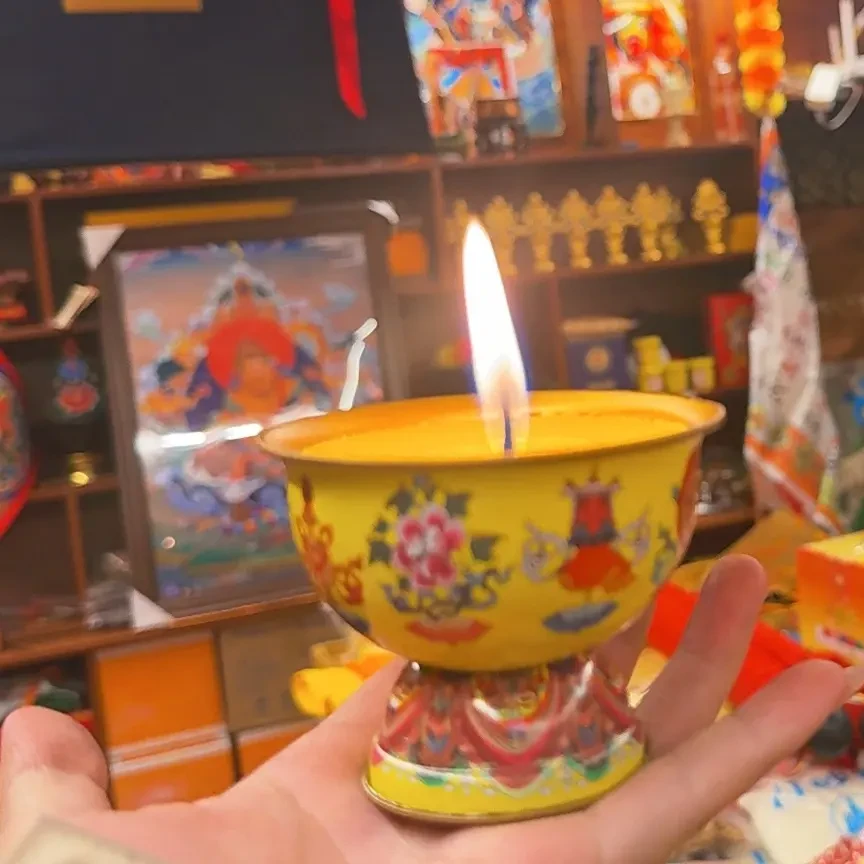 家用纯植物无烟酥油蜡烛金属灯座过年喜庆佛堂供奉用