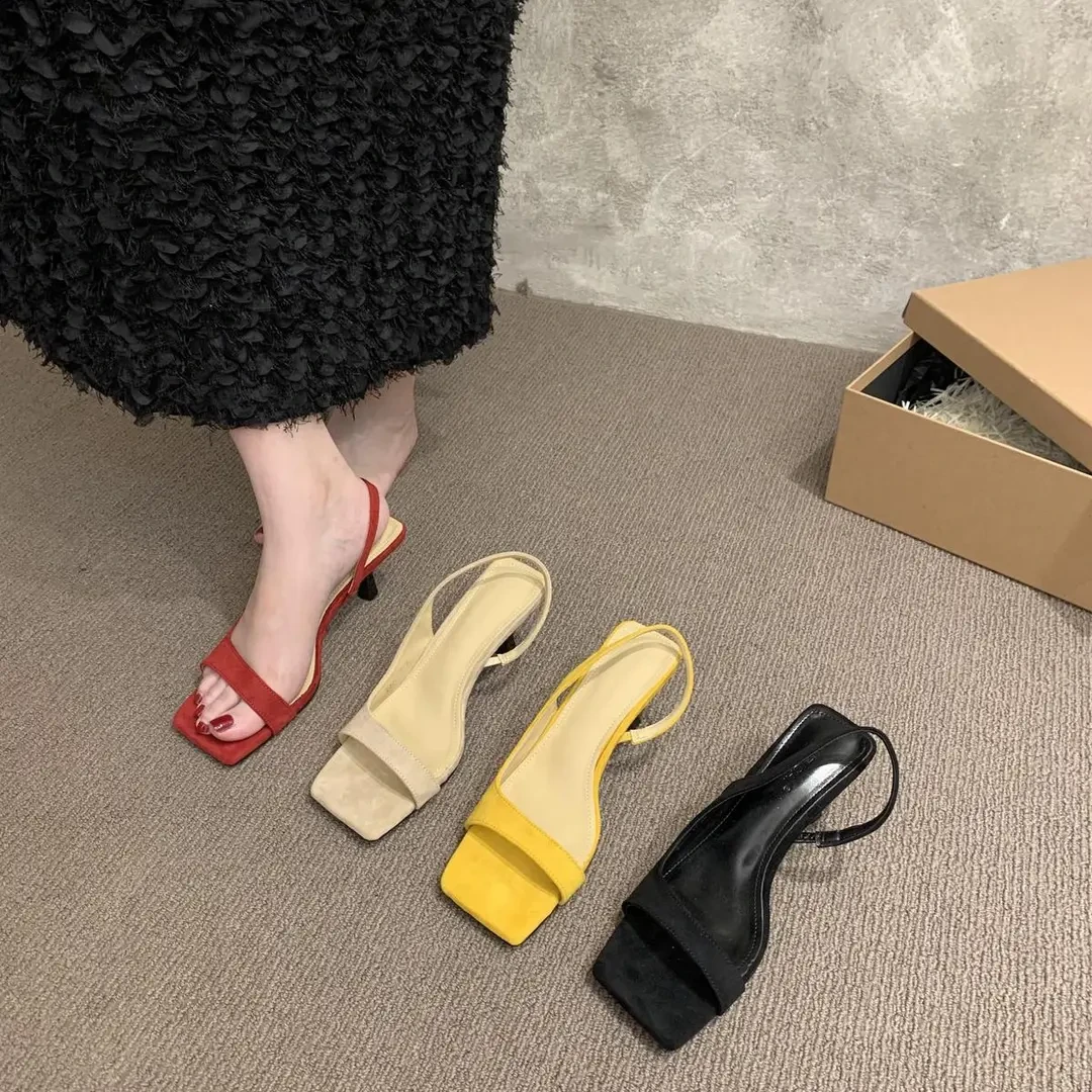 法式复古气质银色鱼嘴露趾凉鞋女细跟2025夏季新款浅口方头高跟鞋