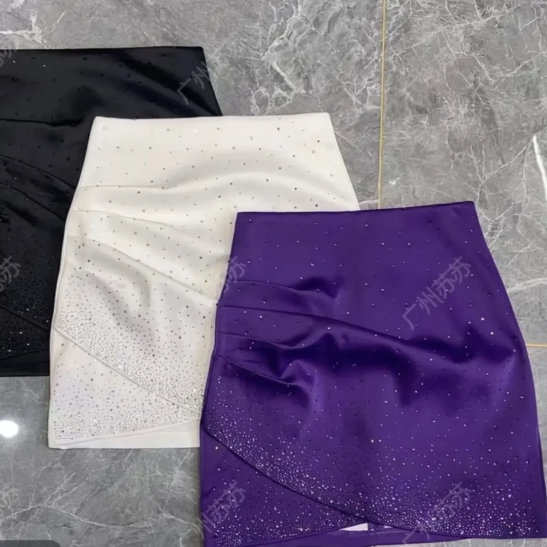 新款重工烫钻不规则半身裙时尚女人味百搭包裙高腰显瘦防走光裙子