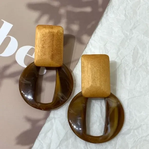 非金属木质耳饰 非金属 LARVINA复古撞色耳环