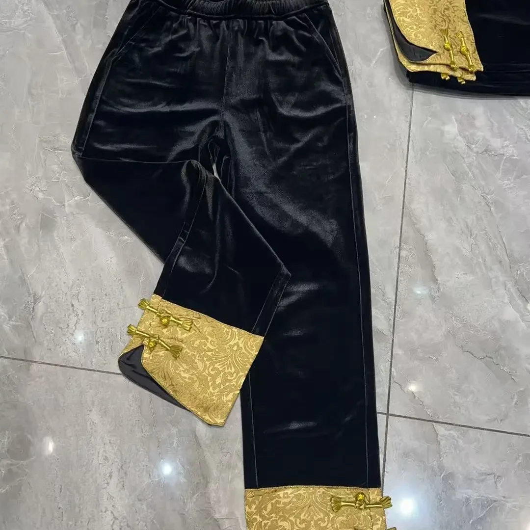 537新款金丝绒高腰显瘦直筒休闲女裤