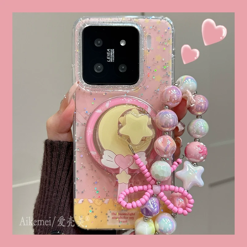 适用小米15pro手机壳少女可爱星星魔法棒xiaomi14pro磁吸支架链条