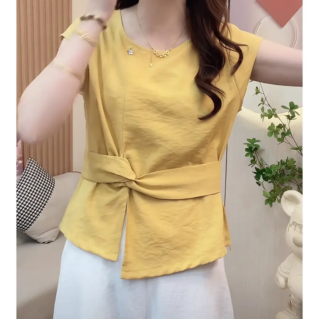 2025年夏季新款小飞袖短袖时髦小衫洋气衬衫小众休闲收腰上衣