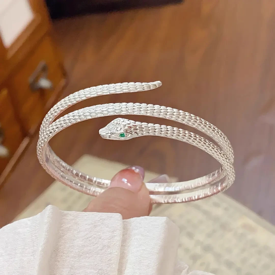 925银手镯 纯银灵蛇手镯本命年生肖女轻奢情侣送礼物多圈银手环