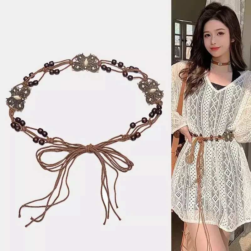 波西米亚腰带女设计感小众夏季蝴蝶腰链皮带百搭腰绳民族风装饰潮