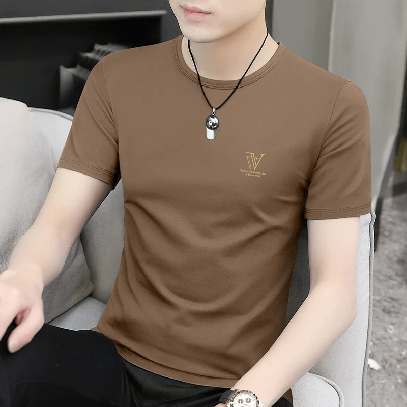 冰丝莫代尔男士短袖t恤圆领夏季2025新款品牌高级凉感半袖男装潮