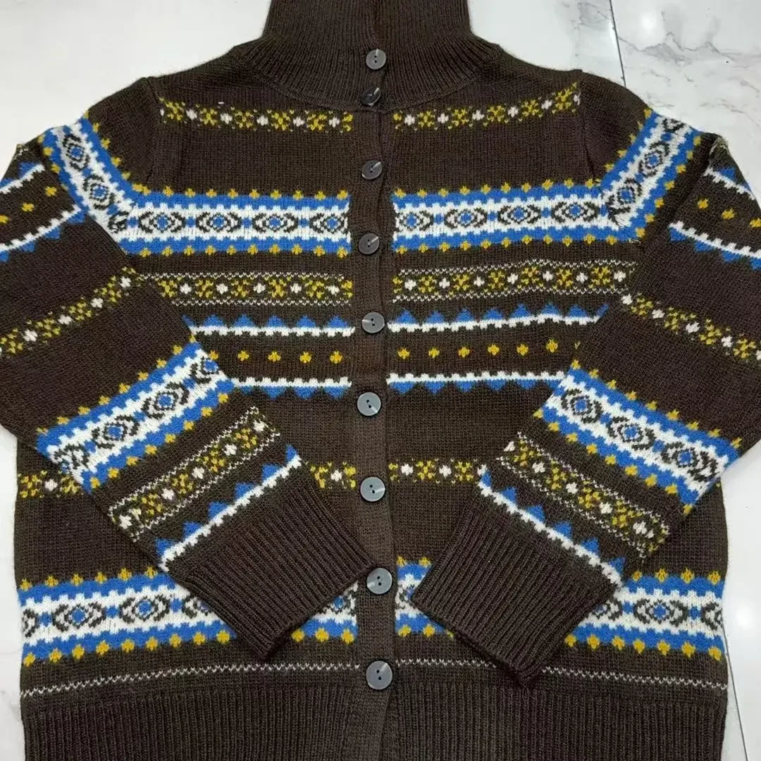 秋冬新款立领毛衣费尔岛设计感半高领宽松百搭针织开衫女上衣