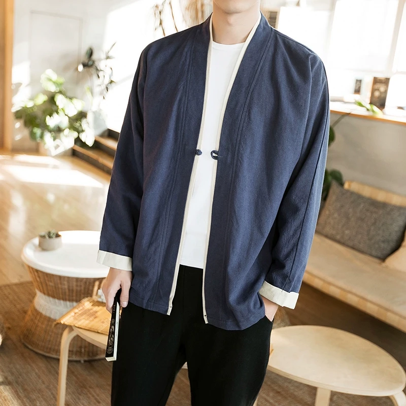 新中式唐装古装改良汉服中国风男装居士棉麻外套复古民族风茶禅服