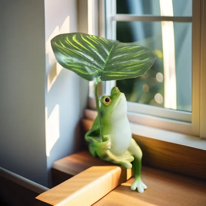 树叶乘凉青蛙摆件鱼池鱼缸微景观布置造景树脂工树脂微景观葫芦