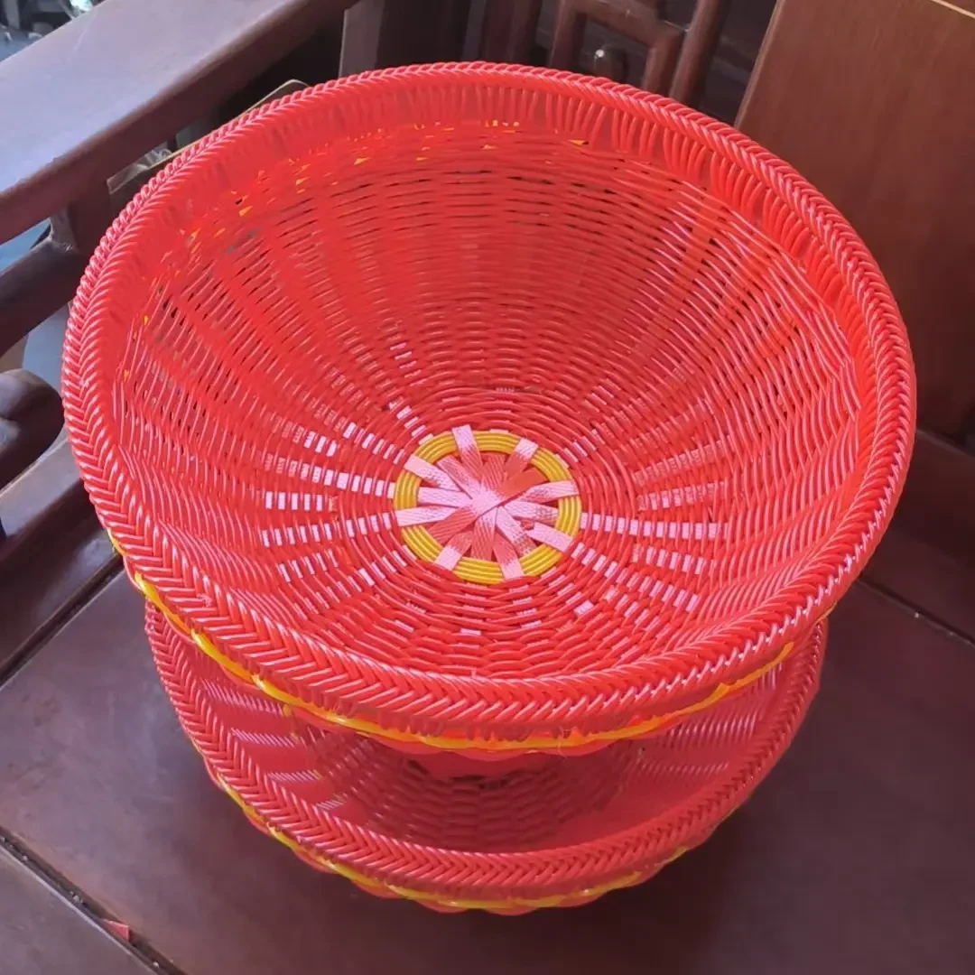 手工编织藤圆形拜拜篮婚庆乔迁奉供拜祖公加大号篮子