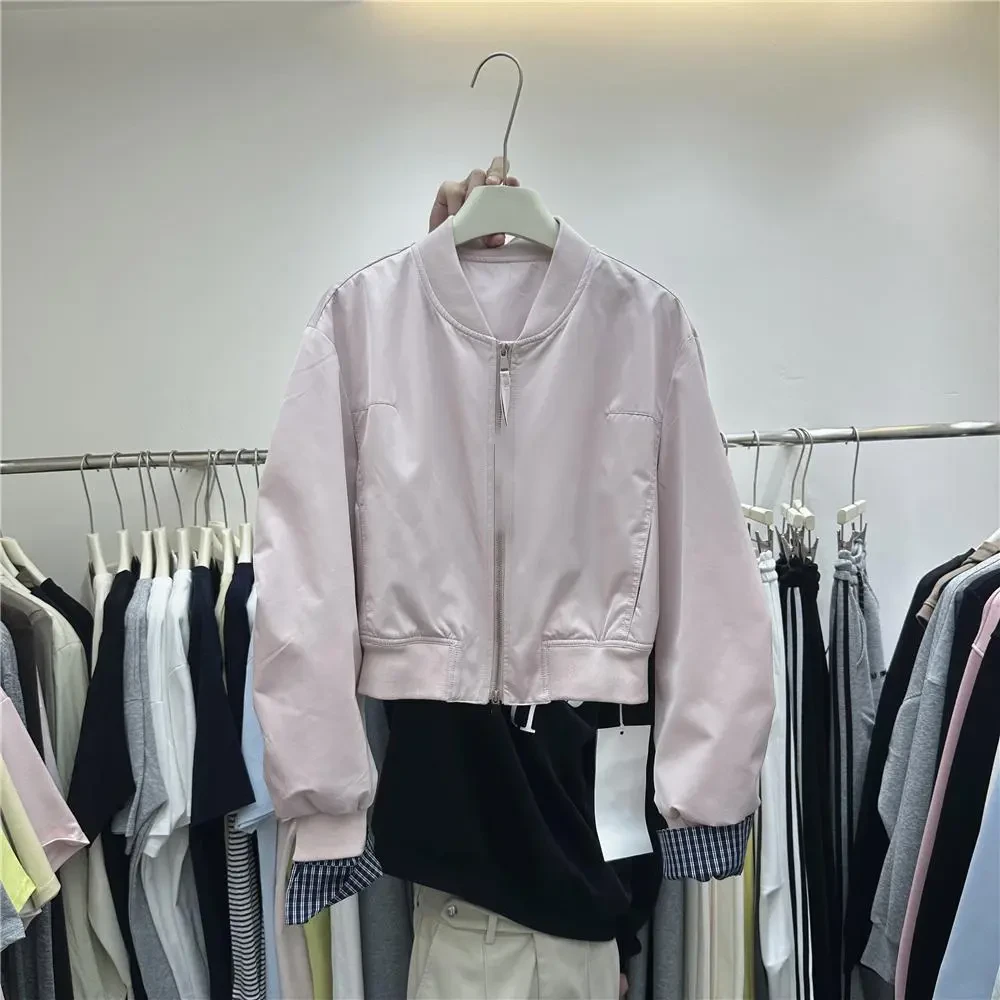 2025秋季新款韩版宽松立领拼接格子棒球服外套女时尚休闲百搭上衣