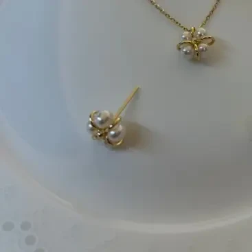 天然珍珠项链925银针珠珠蝴蝶结耳钉精致时尚极光耳钉轻奢项链