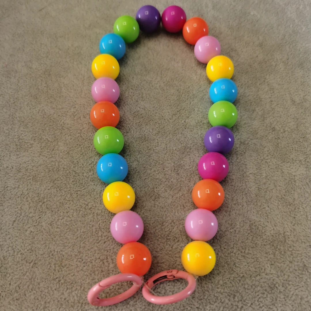 糖果色手工串珠斜挎短款防丢手机挂链女款夹片式