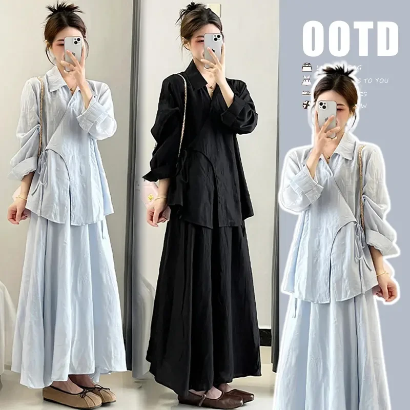 甜美清新孕妇装夏季爆款时髦国风中式上衣宽松气质显瘦减龄半身裙