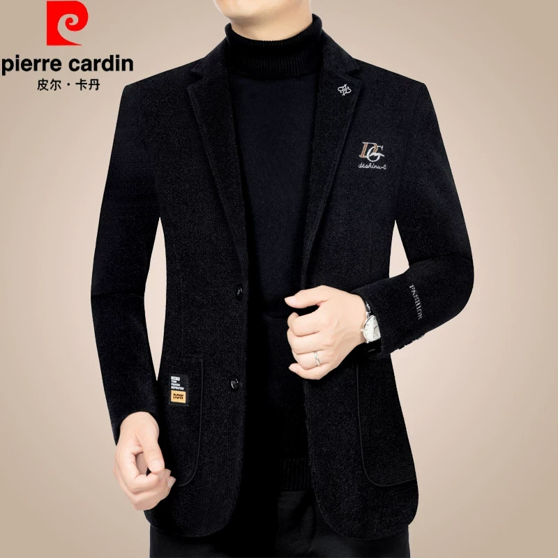 皮尔卡丹春秋冬季新款男装休闲中年男士西服羊毛呢外套修身小西装