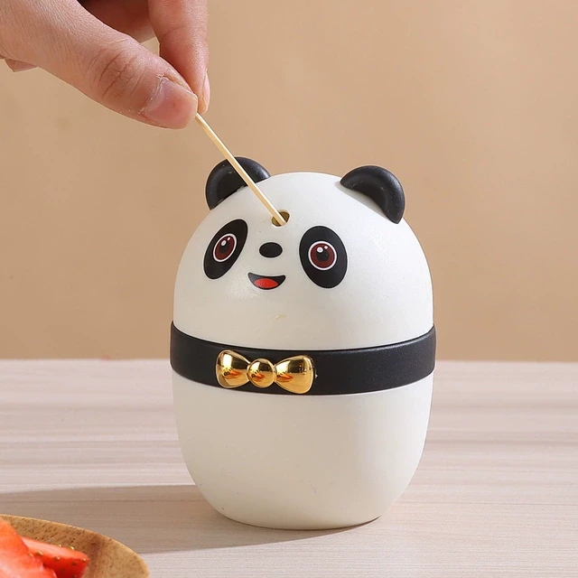 可爱卡通创意熊猫牙签筒自动弹出家用客厅餐桌按压便携牙签收纳盒