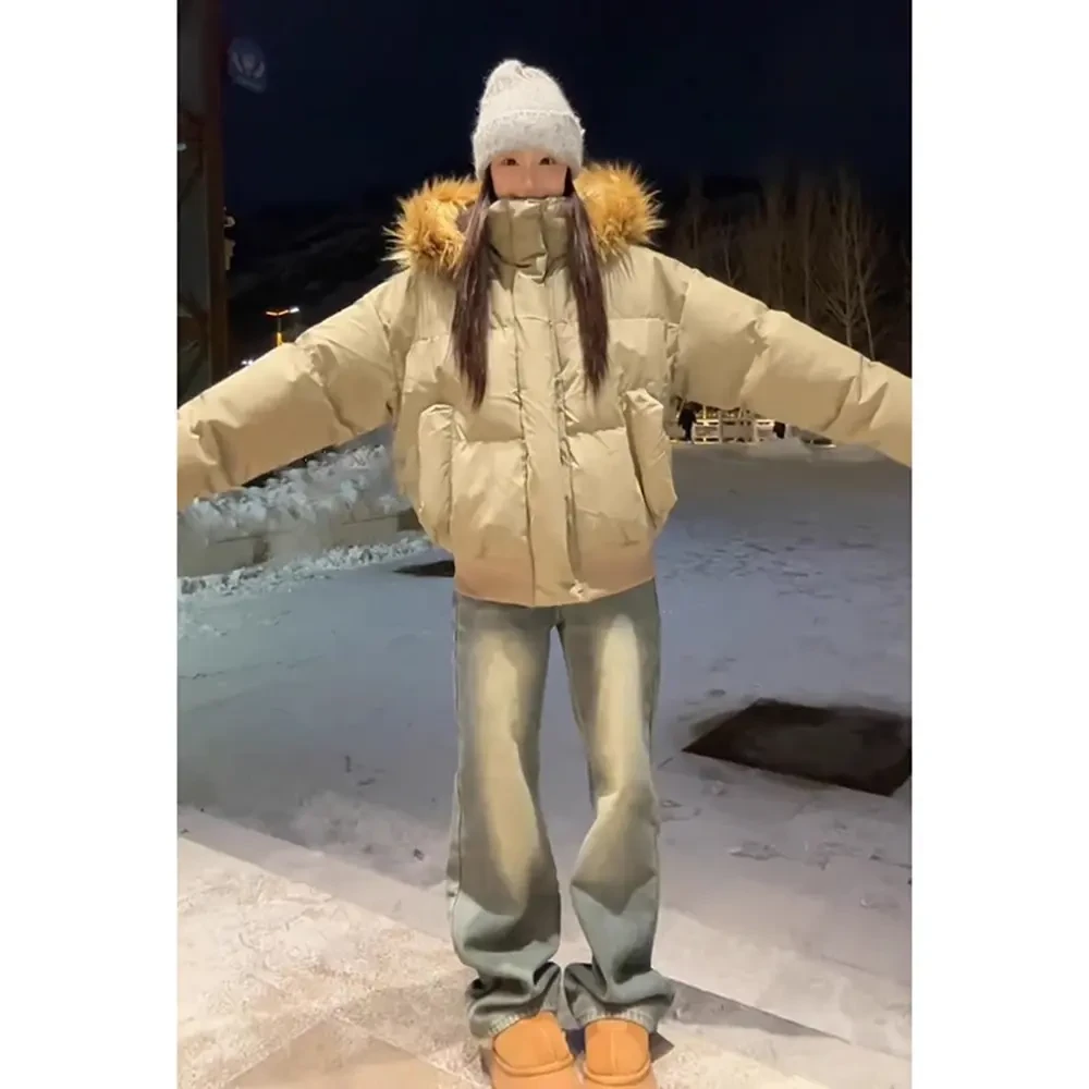 可拆卸毛领pu皮连帽面包棉服外套男士冬季棉衣美式潮牌情侣棉袄子